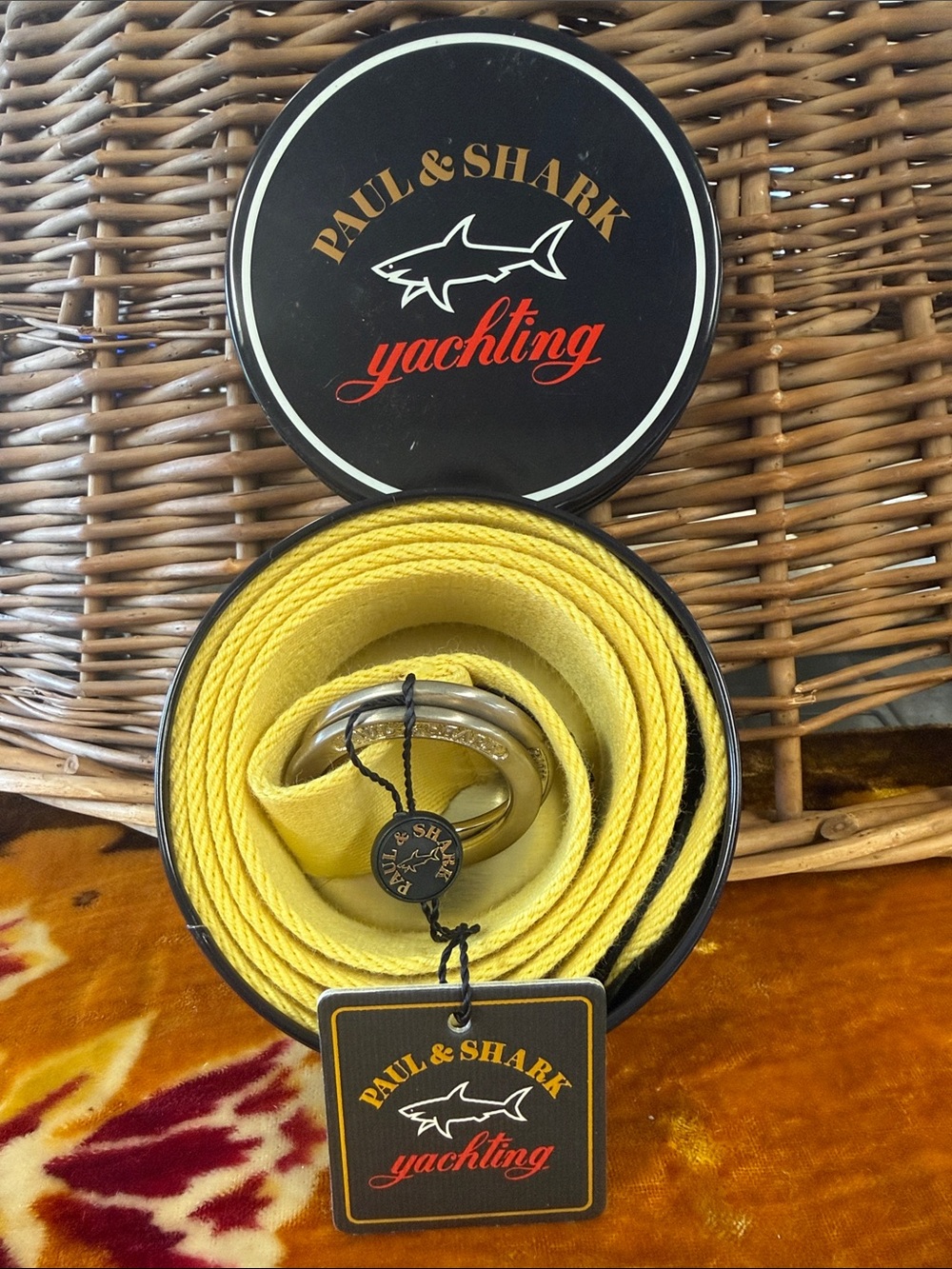 Paul & Shark Yellow Braided Rope Belt with Brushed Metal Buckle 120cm